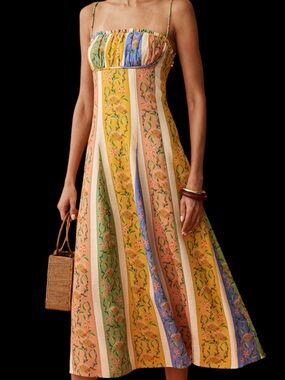 Few Moda Anaya Rainey Dress Floral Striped Sundress Yellow Pastels